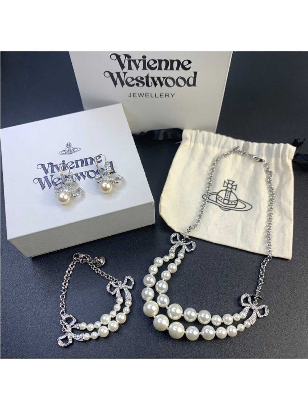 Vivienne Westwood Silver and Cream Necklace Set